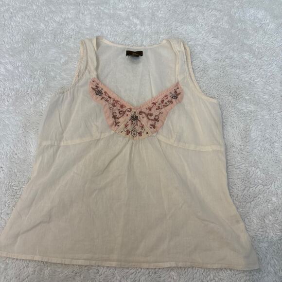 Unbranded Tops - Womens Studded Floral Cotton Embroidered Cream Top 6 Boho Indie Tomato Granola